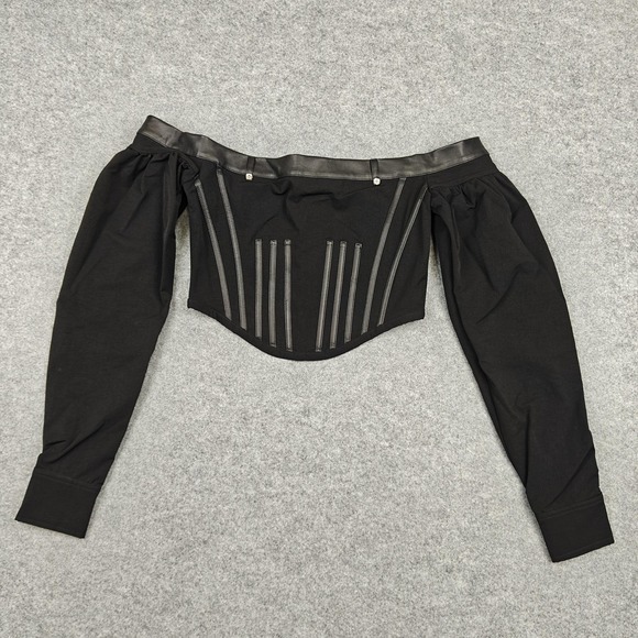 Maniere De Voir Tops - Maniere De Voir Blouse Womens 10 Black Off Shoulder Corset Long Sleeve Crop Top